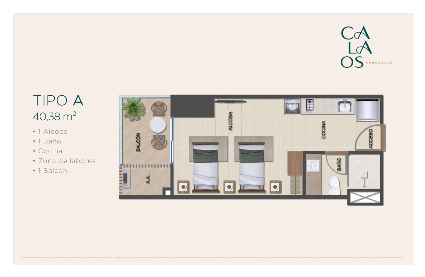 Plano Tipo A, variante 40,38 m²