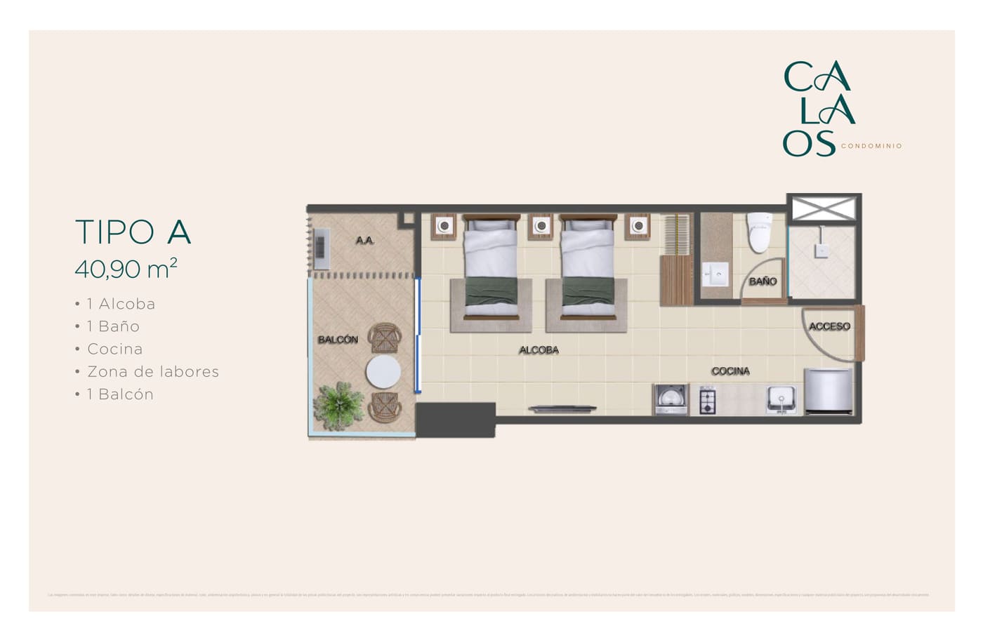 Plano Tipo A, variante 40,90 m²