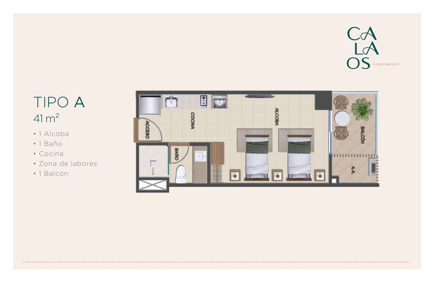 Plano Tipo A, variante 41 m²