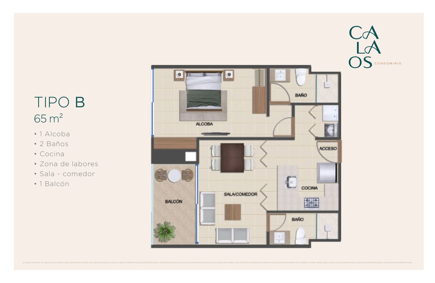 Plano Tipo B, variante 65 m²