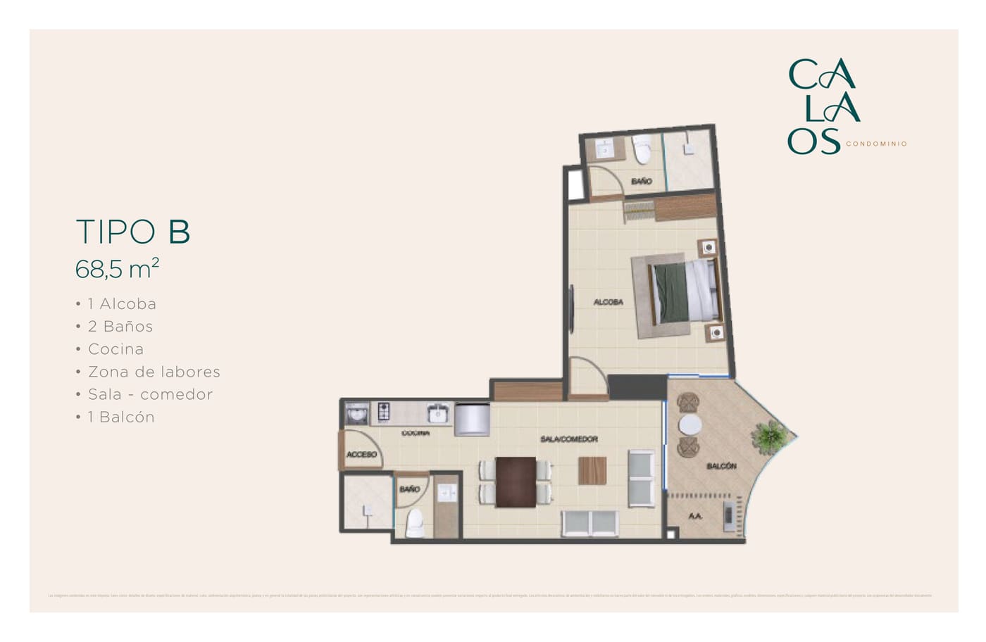 Plano Tipo B, variante 68,5 m²