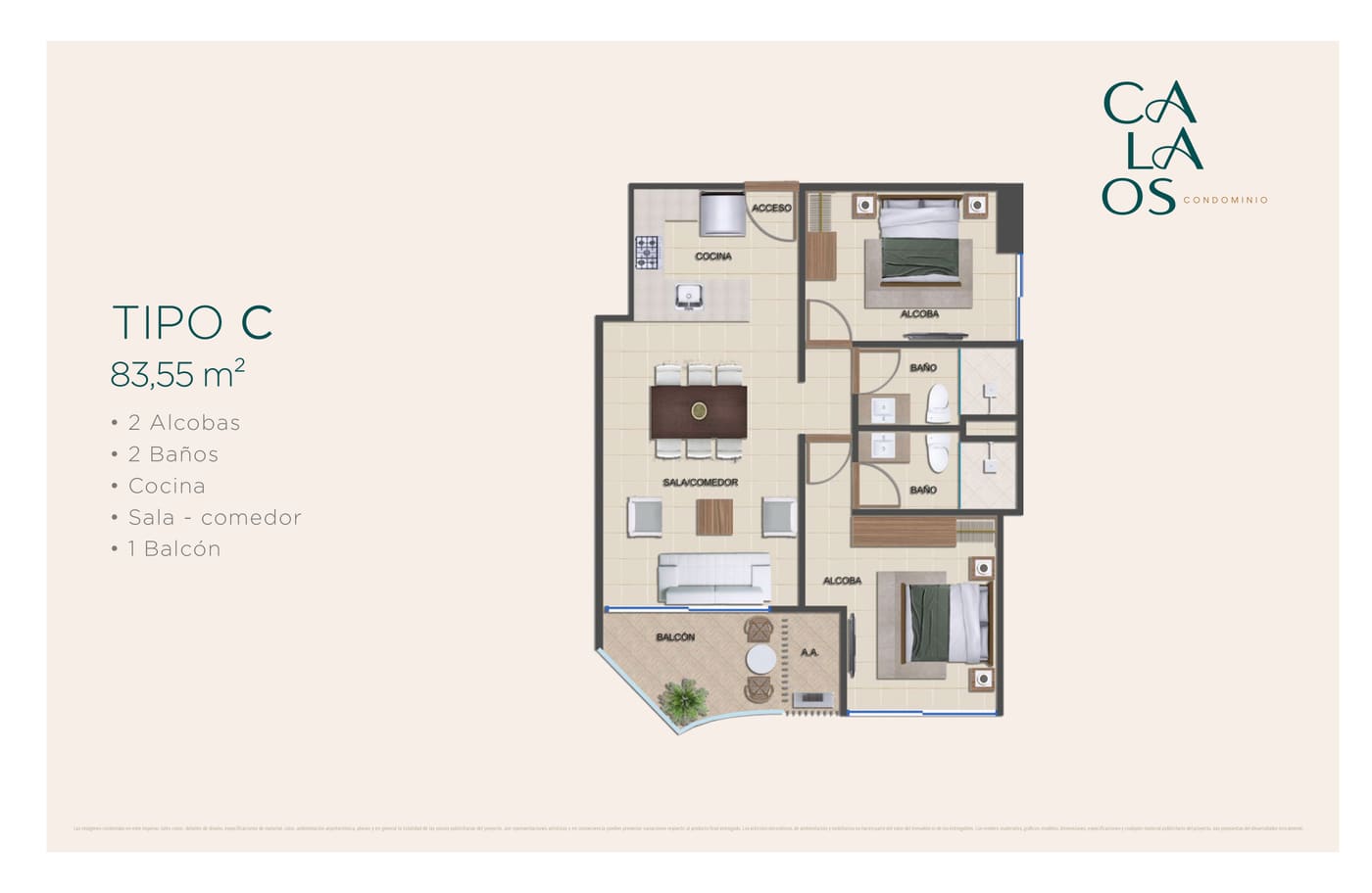 Plano Tipo C, variante 83,55 m²